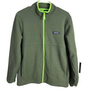 Lands End Men's Grid Fleece Full‎ Zip Jacket 100% Polyester Beetle/Green Size S